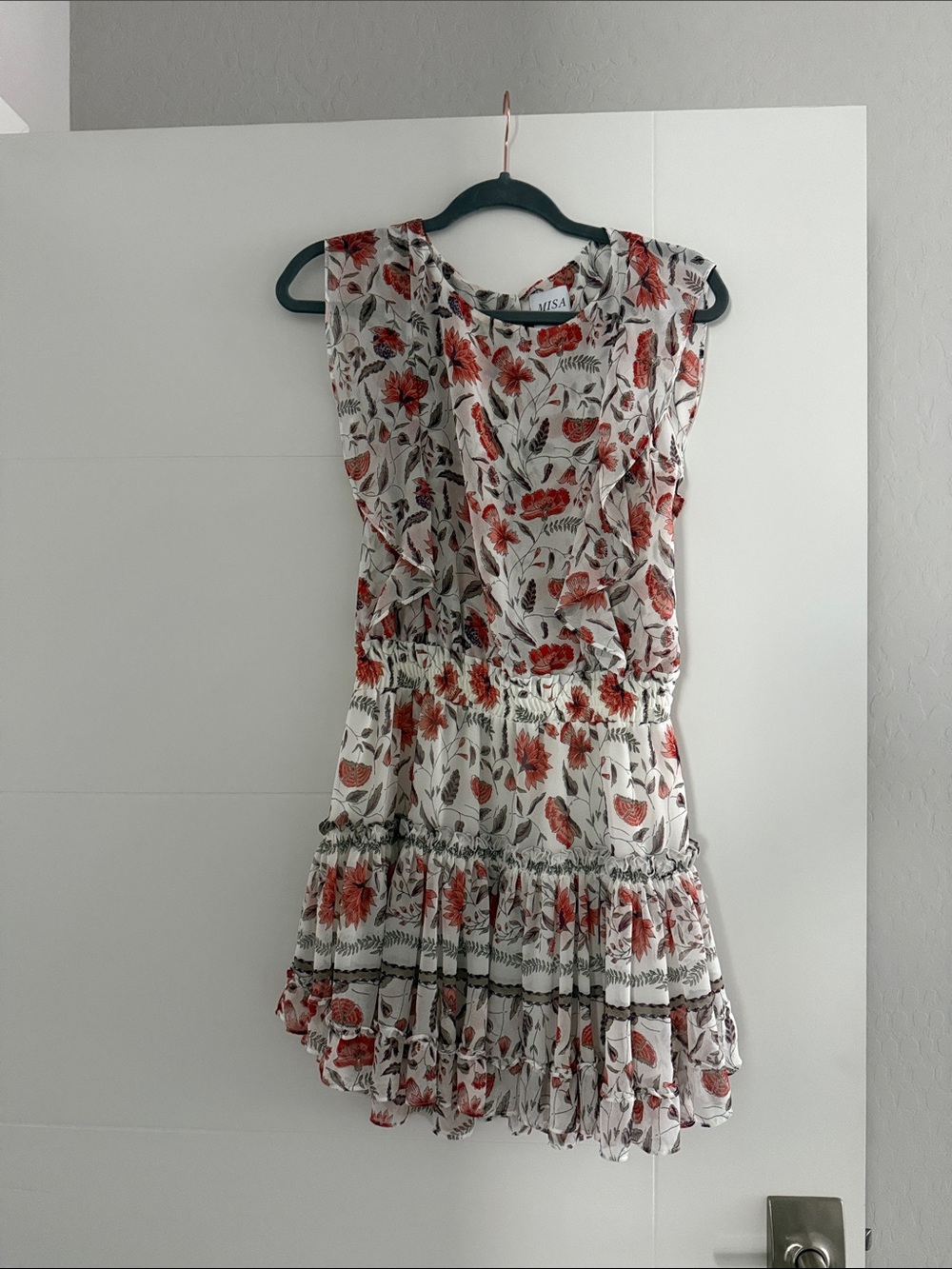 Misa Los Angeles White Mini Dress with Red Floral Print